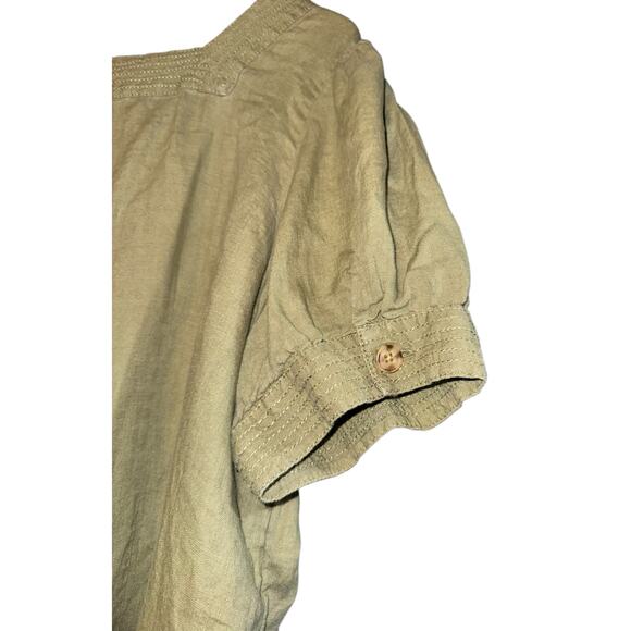Talbots Linen Boxy Top Women XL Button Up Tie Front Puff Sleeves Coastal Granola - Picture 6 of 8